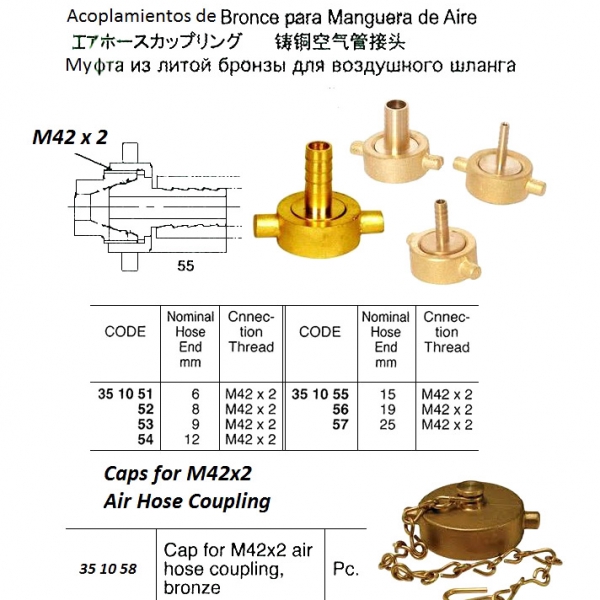 351058-CAP FOR AIRHOSE COUPLING, BRONZE M42 X 2