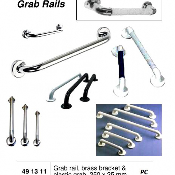 491311-GRAB RAIL BRASS BRACKET &, PLASTIC GRAB 250X25MM