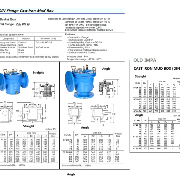 872069-MUD BOX DIN CAST IRON BASKET, FLANGED PN10 #1187 100MM