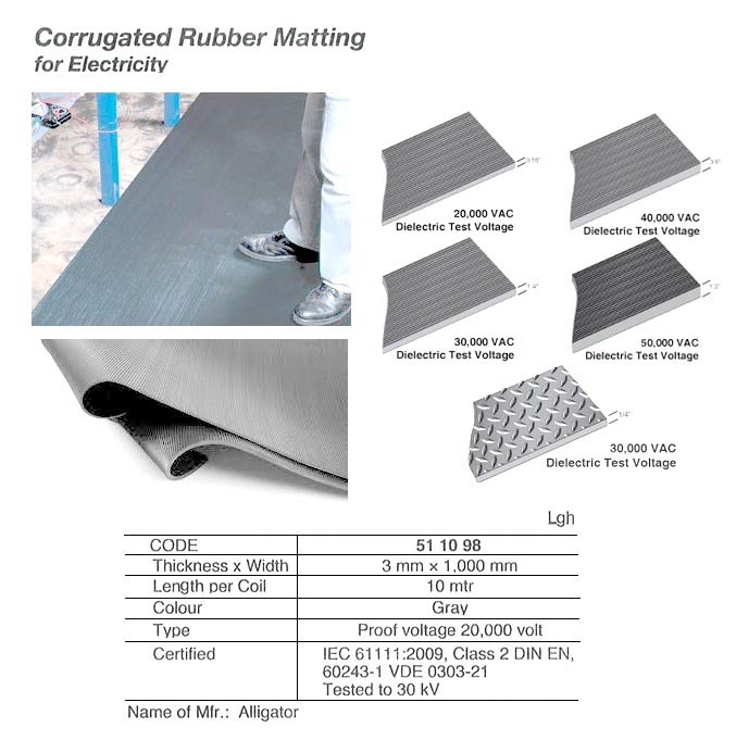 511098-MATTING RUBBER CORRUGATED, NON-CONDUCTING 3X1000MMX10MTR