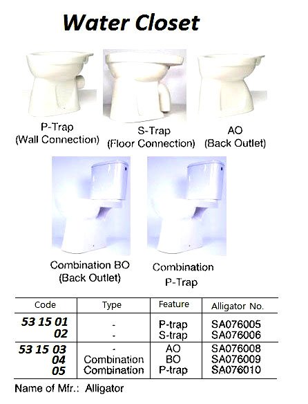 531505-WATER CLOSET COMBINATION, P-TRAP WATERLINE SA076010