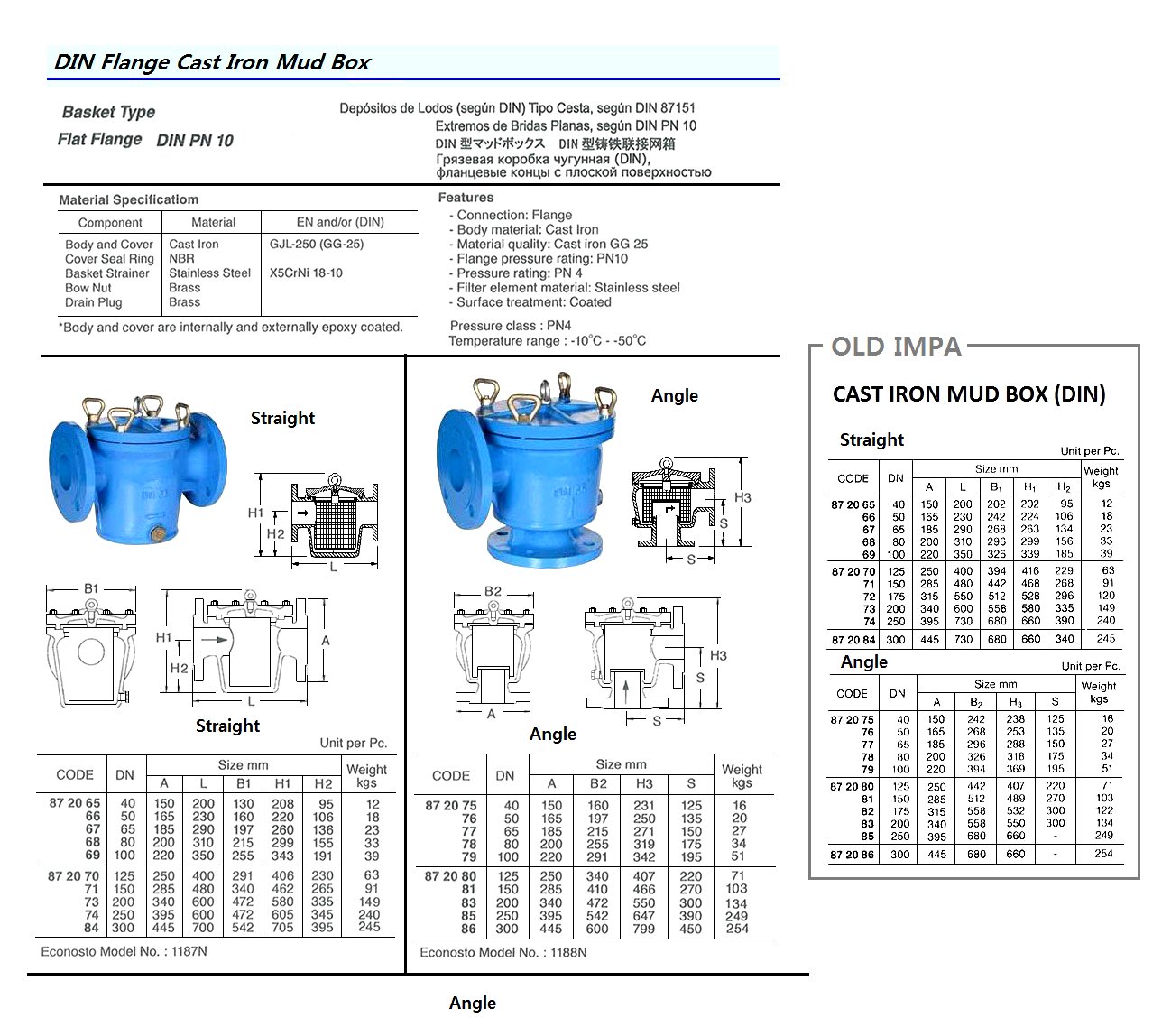 872069-MUD BOX DIN CAST IRON BASKET, FLANGED PN10 #1187 100MM
